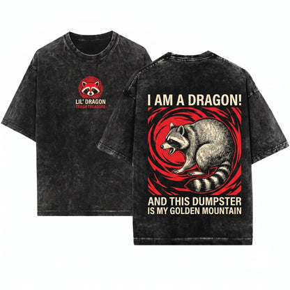 Japanese Dragon Tanuki Raccoon Graphic Vintage Apparel Unisex Wash T-Shirt