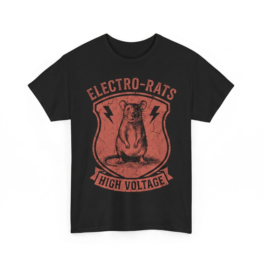 Vintage Red Rat Graphic Electric Lightning Bolt Cotton Crewneck Casual Apparel Unisex TShirt