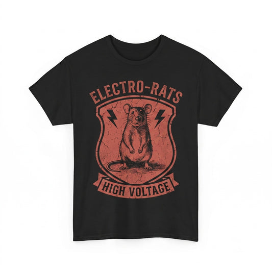 Vintage Red Rat Graphic Electric Lightning Bolt Cotton Crewneck Casual Apparel Unisex TShirt