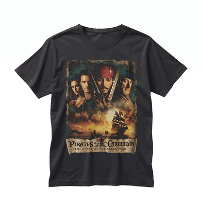 Vintage Pirate Crew Curse Graphic Graphic Tee, Black Pearl Swashbuckler Sea Skull Jack Sparrow Apparel Unisex TShirt