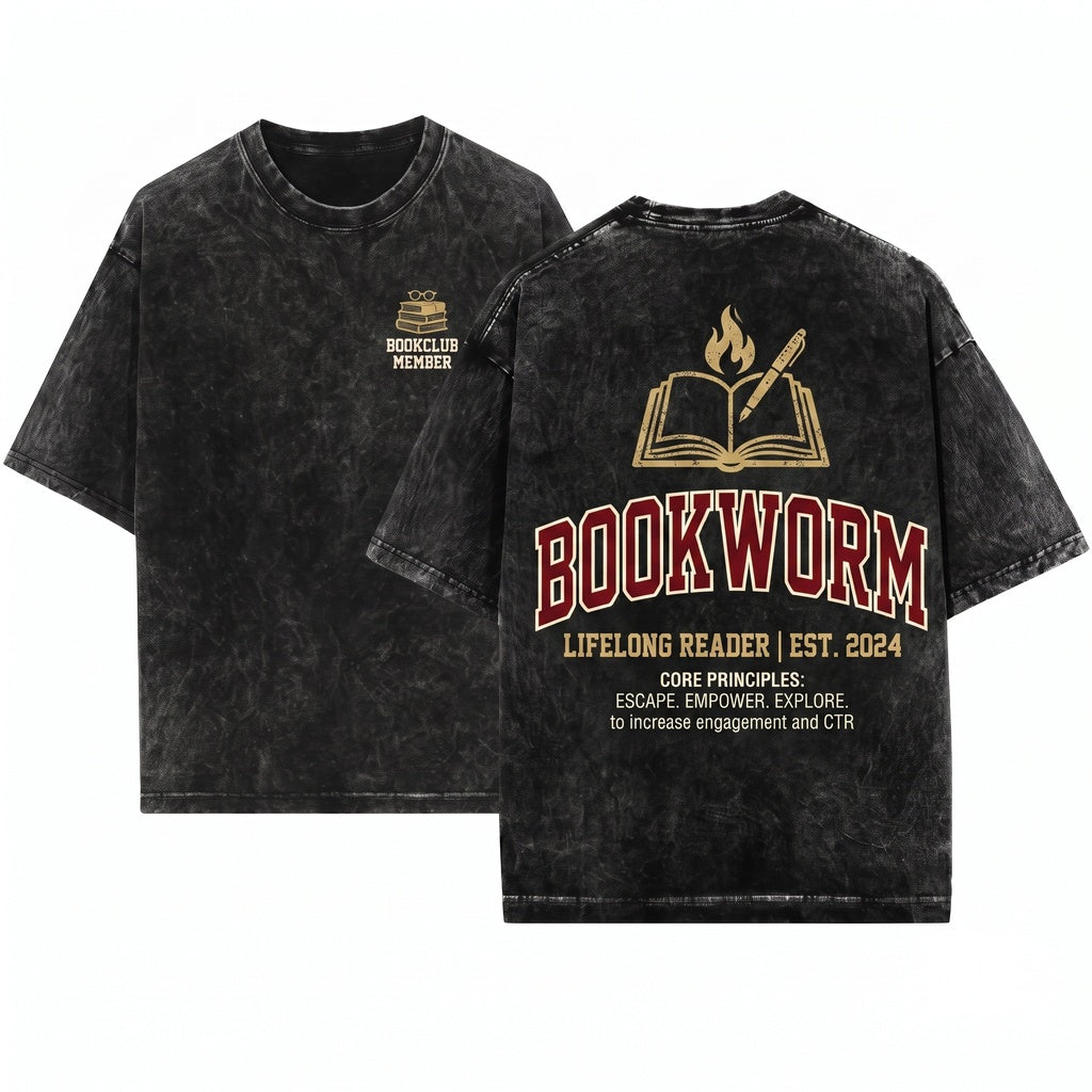 Bookworm Cozy Literary Reading Enthusiast Unisex Wash T-Shirt