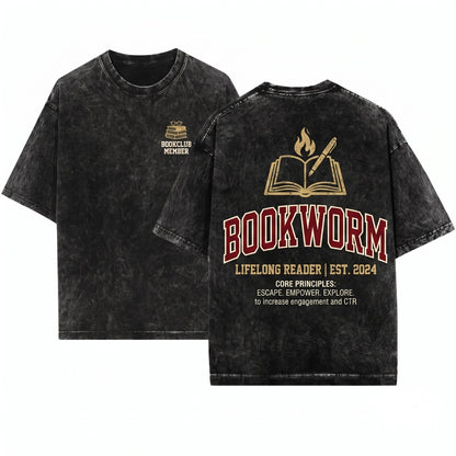 Bookworm Cozy Literary Reading Enthusiast Unisex Wash T-Shirt