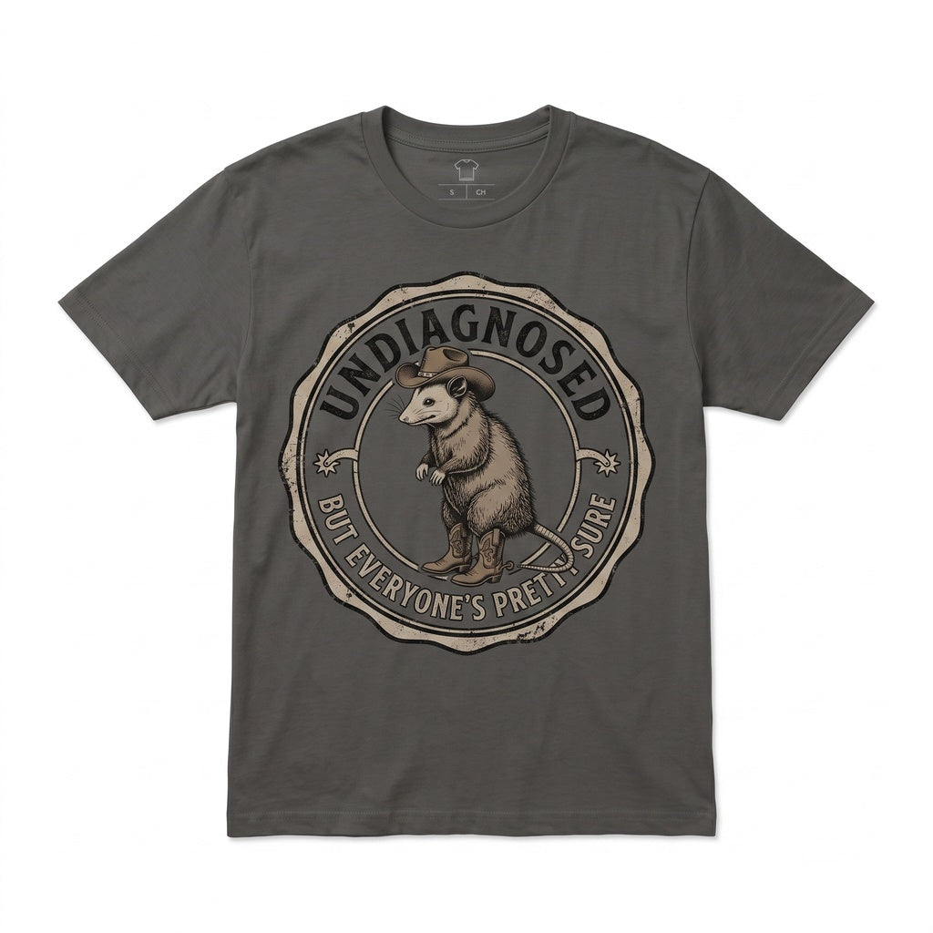 Undiagnosed But Everyone’s Pretty Sure Opossum Funny Possum Humor Gift Chaotic Critter Graphic Apparel Unisex TShirt