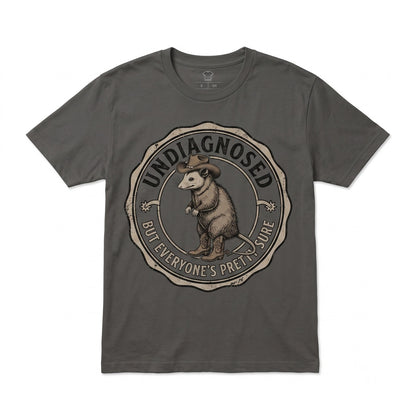 Undiagnosed But Everyone’s Pretty Sure Opossum Funny Possum Humor Gift Chaotic Critter Graphic Apparel Unisex TShirt