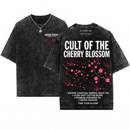 Retro Japanese Sakura Cherry Blossom Floral Girls Gift Unisex Wash T-Shirt