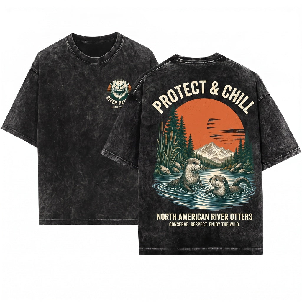 Vintage Rustic River Otter Wildlife Graphic Animal Art Country Unisex Wash T-Shirt