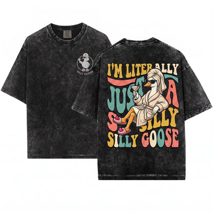 Im Literally Just A Silly Goose Fabulous Martini Funny Embroidered Unisex Wash T-Shirt