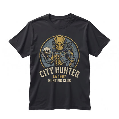 Vintage 1990 Sci-Fi Alien Hunter City Graphic Unisex TShirt