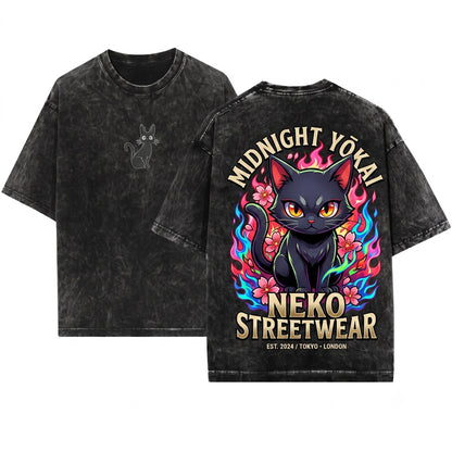 Jiji Black Cat Embroidered Tee – Whimsical Witchy Familiar Vibes for Book Lovers – Unisex Wash T-Shirt