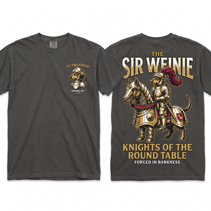 Dachshund Medieval Knight Graphic Tee Funny Armor Weenie Dog Vintage Style Apparel Quirky Historical Pet Lover Gift Unisex Heavyweight Garment-Dyed T-Shirt