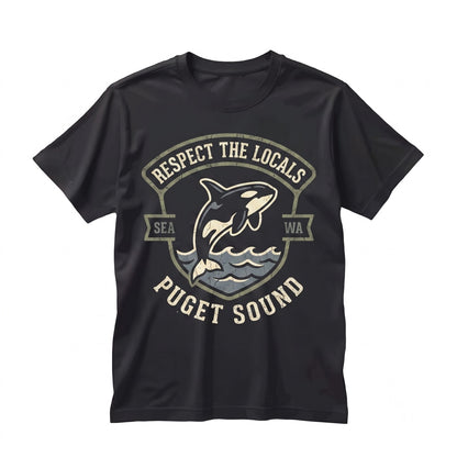 Respect The Locals Puget Sound Orcas Seattle Washington Pacific Northwest Nature Lovers Embroidered Gift Unisex TShirt