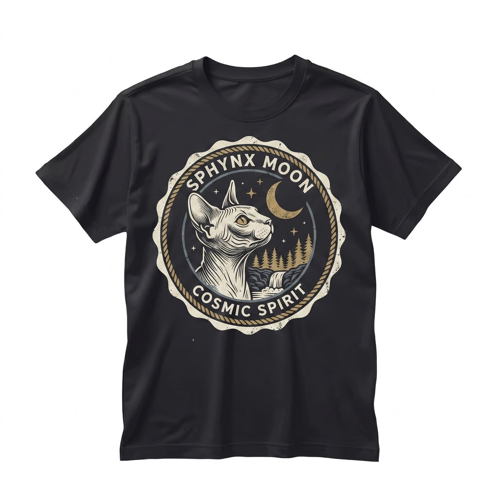 Vintage 90s Retro Sphynx Cat Howling At Full Moon Graphic Mom Gift Unisex TShirt