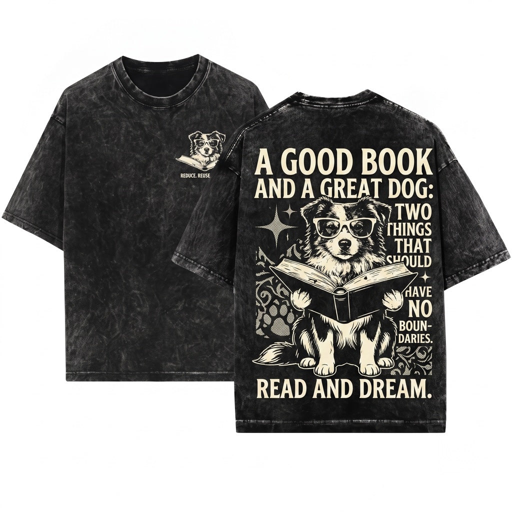 Miniature American Shepherd Dog Aussie Bookworm Reading Lover Mom Dad Gift Apparel Unisex Wash T-Shirt