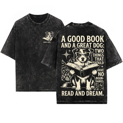 Miniature American Shepherd Dog Aussie Bookworm Reading Lover Mom Dad Gift Apparel Unisex Wash T-Shirt