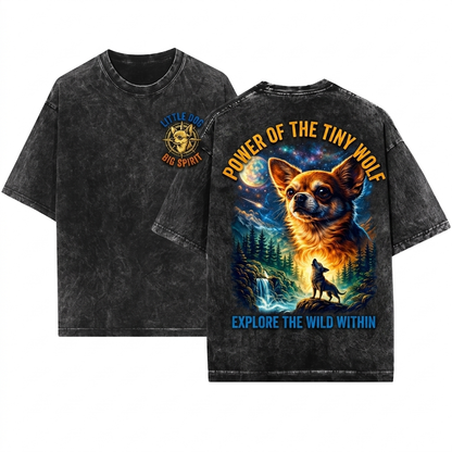 Vintage Chihuahua Howling at Full Moon 90s Retro Graphic Animal Lover Gift Unisex Wash T-Shirt