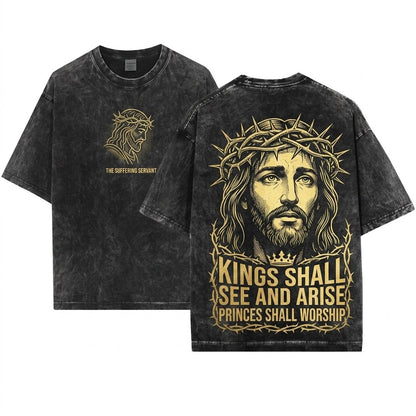 Jesus Crown of Thorns Christian Faith Graphic Vintage Spiritual Easter Christ Unisex Wash T-Shirt