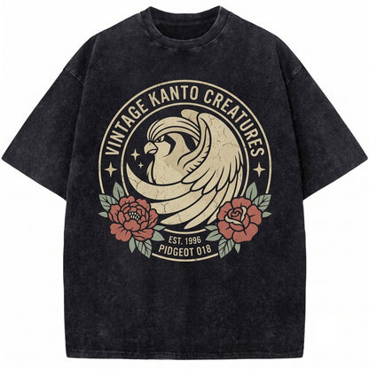 Vintage Acid Wash Flying Bird Anime Graphic Oversized Streetwear Gift Unisex TShirt