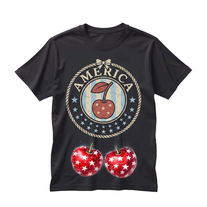 Vintage America Cherries Coquette 4th of July Patriotic Summer Fruit Lover Unisex TShirt