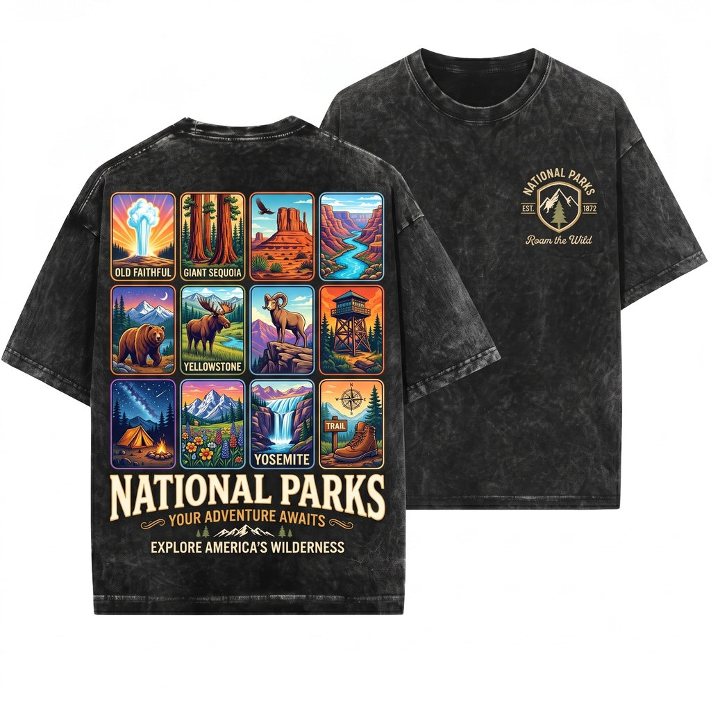 National Parks Roam Wild Vintage Outdoor Adventure Nature Lover Hiking Camping Mountain Travel Gift Unisex Wash T-Shirt