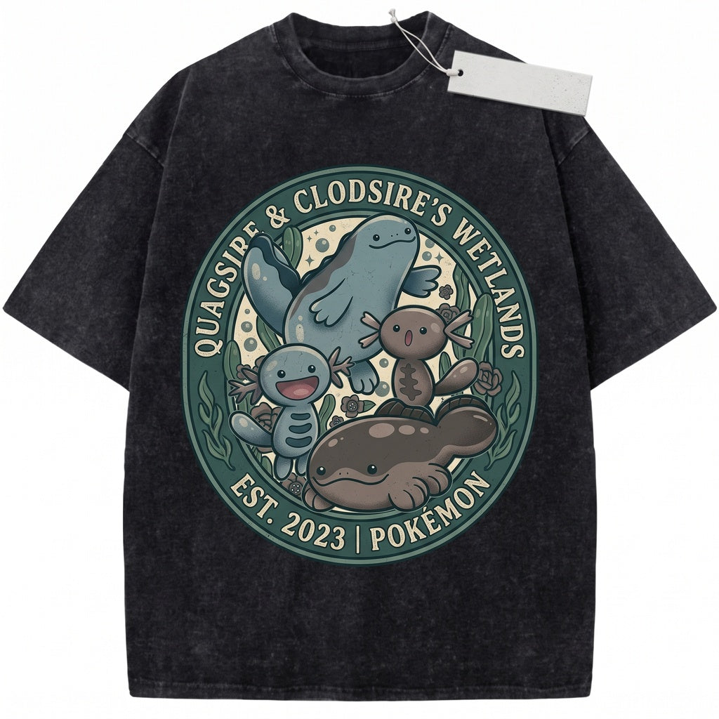 Vintage Wooper Quagsire Clodsire Washed Graphic Anime Cute Kawaii Water Retro Gamer Unisex TShirt