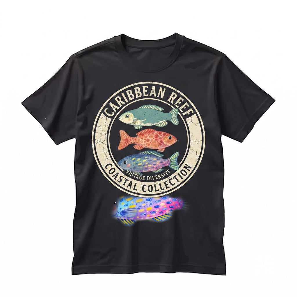 Fish Graphic Tee, Retro Ocean Life Summer Vacation Beach Apparel Unisex TShirt