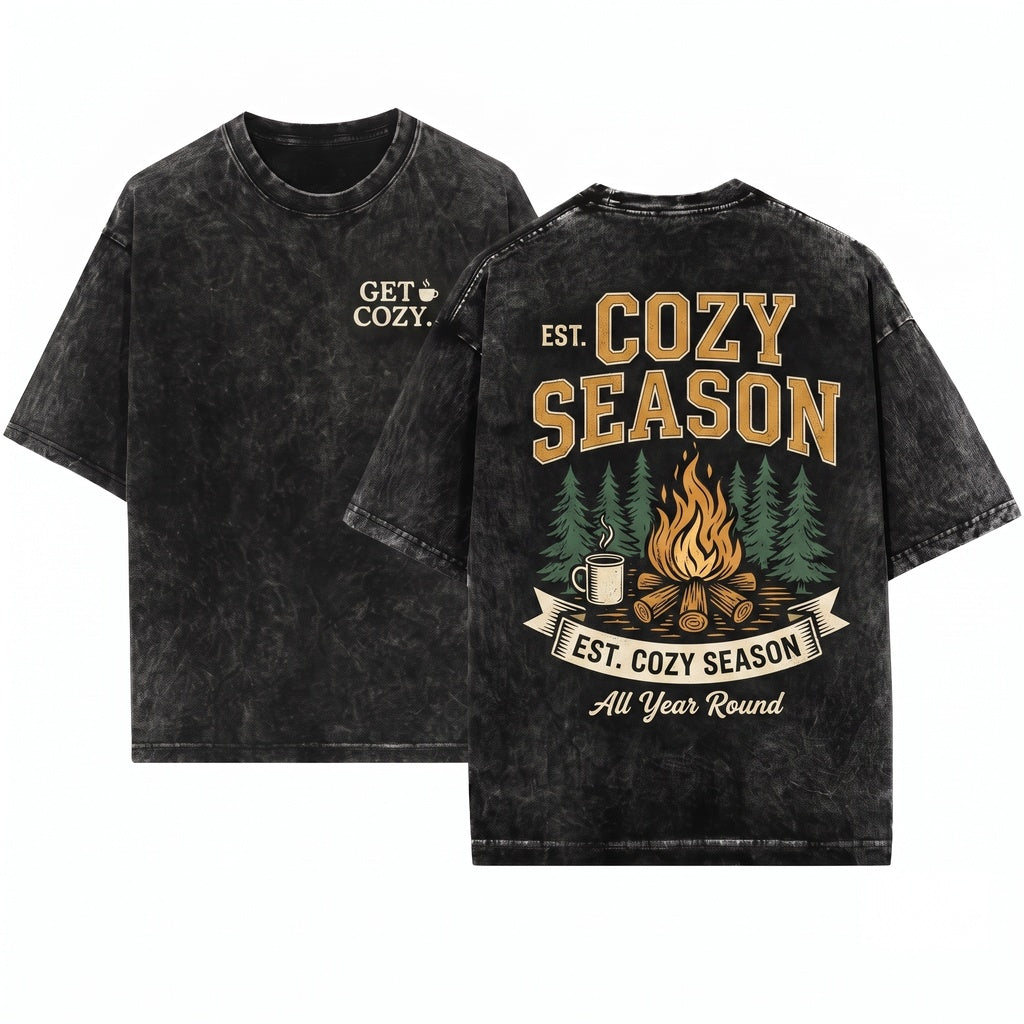 Cozy Season Fall Womens Minimalistic Vibes Holiday Unisex Wash T-Shirt