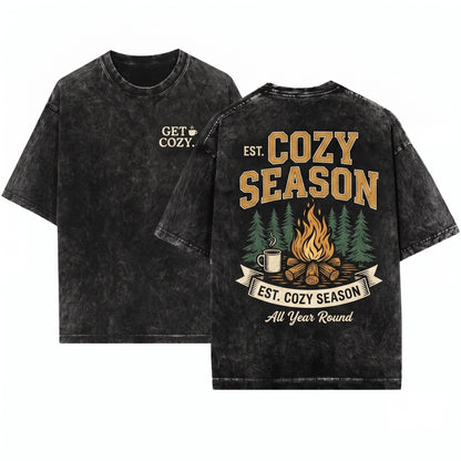 Cozy Season Fall Womens Minimalistic Vibes Holiday Unisex Wash T-Shirt