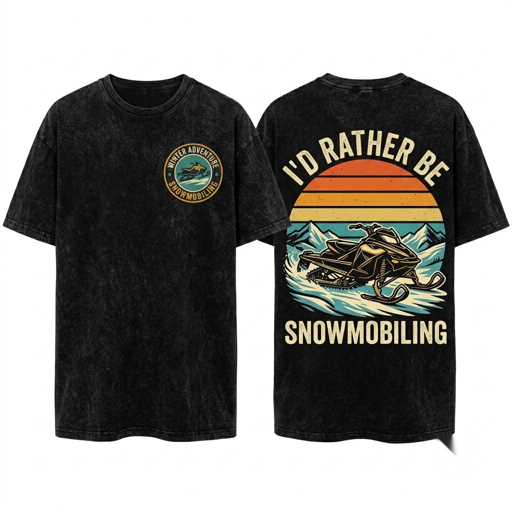 Vintage Snowmobiling Id Rather Be Sled Graphic Unisex Wash T-Shirt