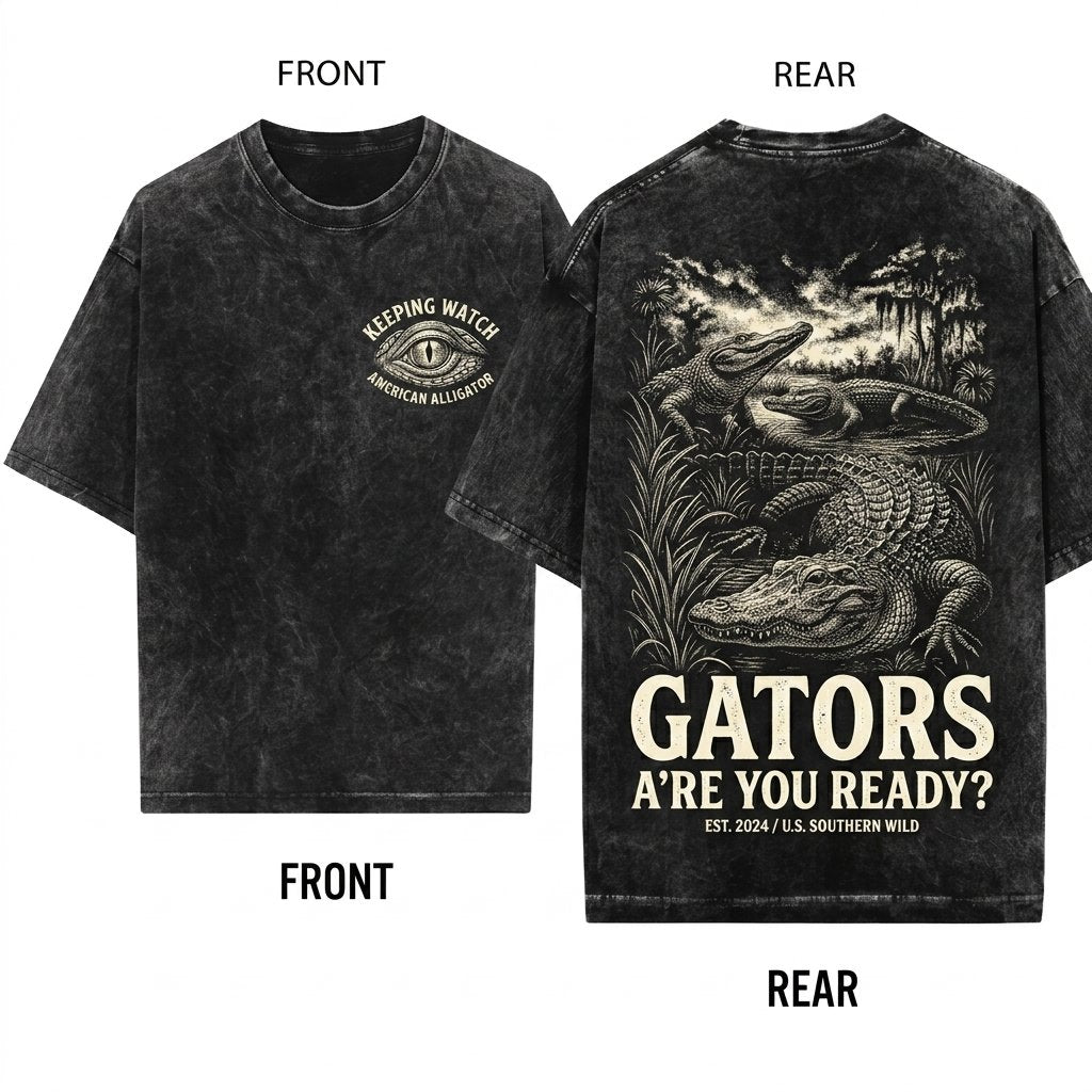 Vintage Alligator Graphic Everglades Crocodile Reptile Outdoor Gift Unisex Wash T-Shirt