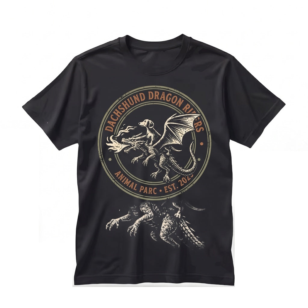 Dachshund Riding Medieval Dragon Vintage Graphic Funny Wiener Dog Animal Fantasy Unisex TShirt