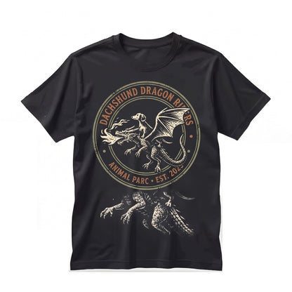 Dachshund Riding Medieval Dragon Vintage Graphic Funny Wiener Dog Animal Fantasy Unisex TShirt