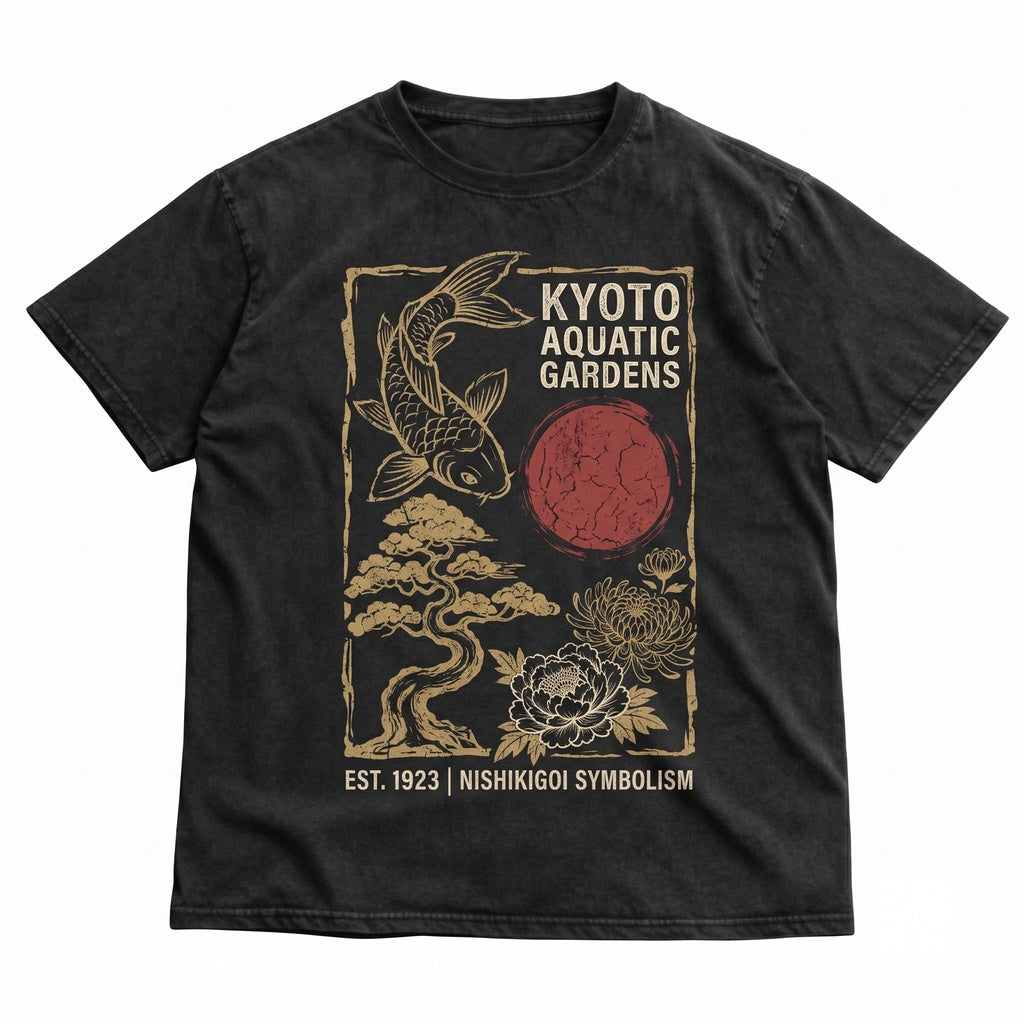 Vintage Japanese Koi Pond Graphic Art Red Sun Floral Fish Aesthetic Gift Unisex TShirt