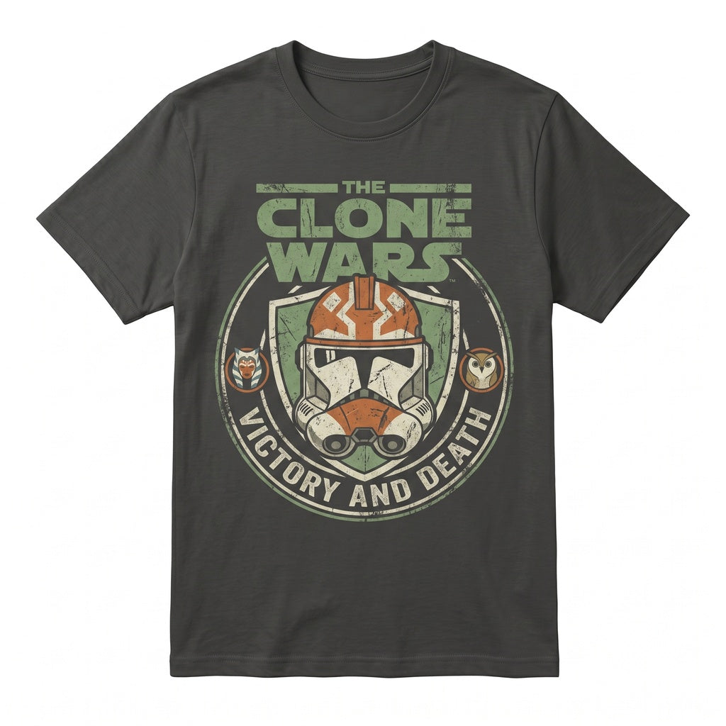 Vintage Victory and Death Galactic Clone Trooper Helmet Ahsoka Fan Theme Park Vacation Graphic Unisex TShirt