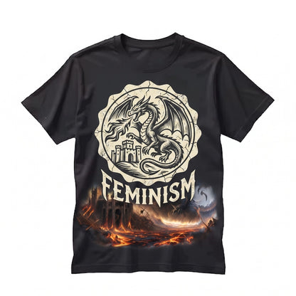 Feminism Dragon Fantasy Vintage Graphic Retro Funny Gifts Dark Art Grunge Castle Gothic Unisex TShirt