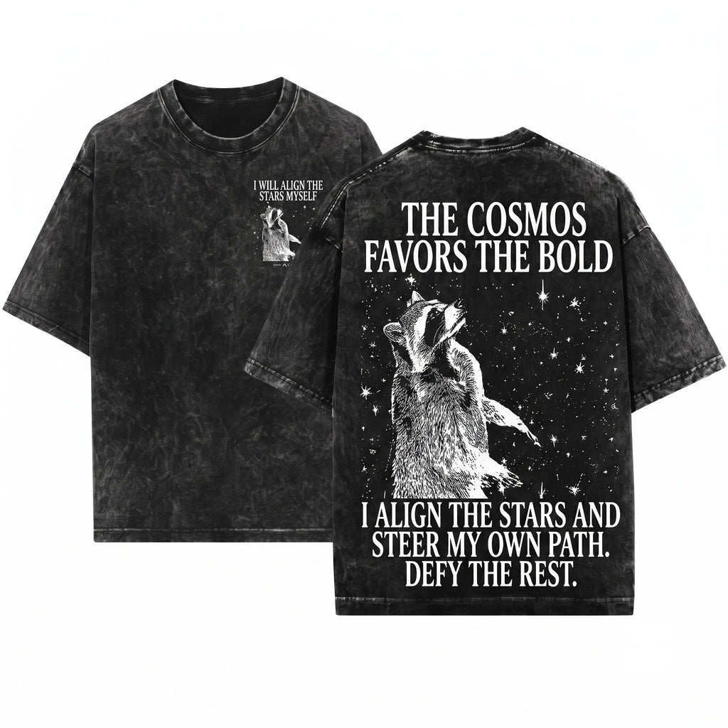 I Will Align The Stars Myself Funny Japanese Raccoon Graphic Tee Unisex Wash T-Shirt