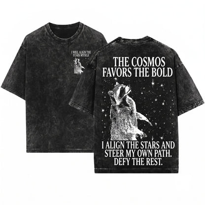 I Will Align The Stars Myself Funny Japanese Raccoon Graphic Tee Unisex Wash T-Shirt