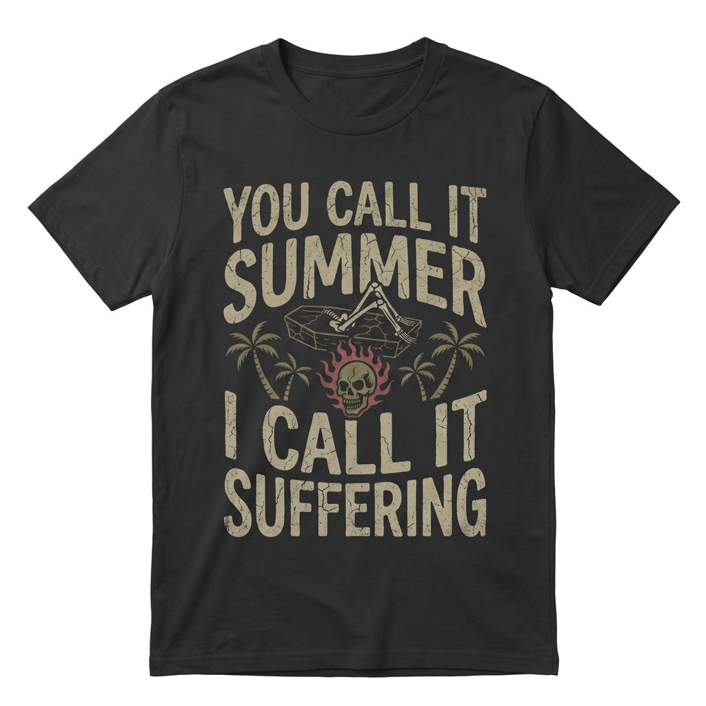 Summer Suffering Creepy Cute Skeleton Girl in Pool Floaty Halloween July Goth Graphic Unisex TShirt