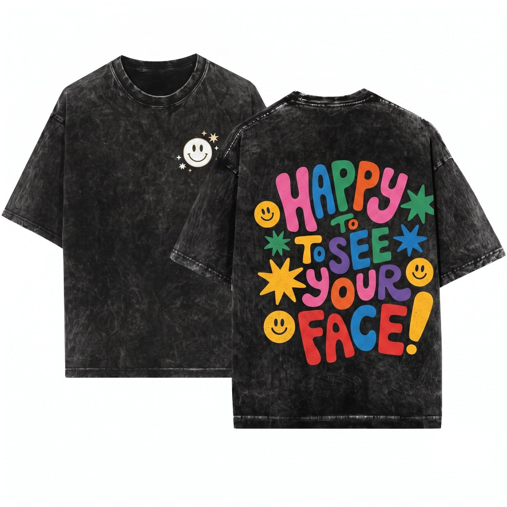 Happy To See Your Face Back School Student Teacher Colorful Unisex Wash T-Shirt