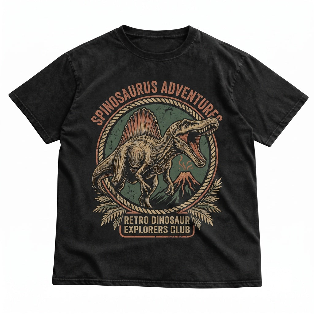 Vintage Spinosaurus Dinosaur Graphic, Retro 90s Aesthetic Prehistoric Volcano Landscape, Pepper Gift Unisex TShirt