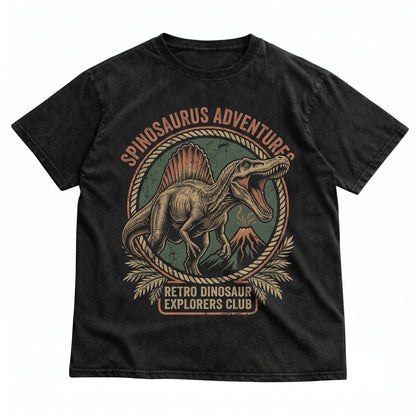 Vintage Spinosaurus Dinosaur Graphic, Retro 90s Aesthetic Prehistoric Volcano Landscape, Pepper Gift Unisex TShirt