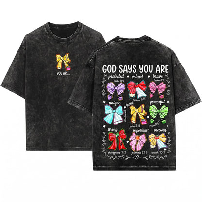 Christian God Says I Am Teacher Coquette Pencil Bow Back To School Graphic Apparel Unisex Wash T-Shirt