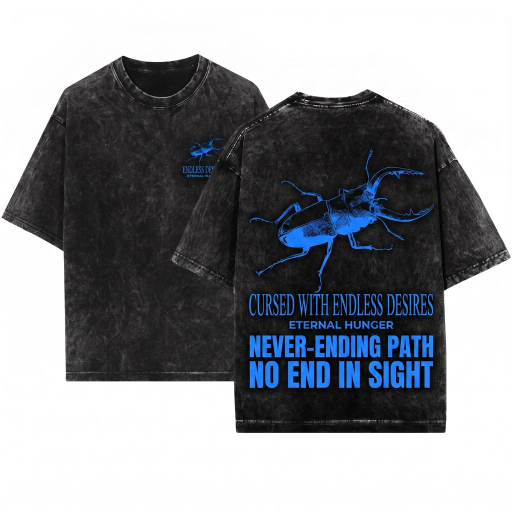 Cursed Endless Desire Vintage Japanese Stag Beetle Unisex Wash T-Shirt