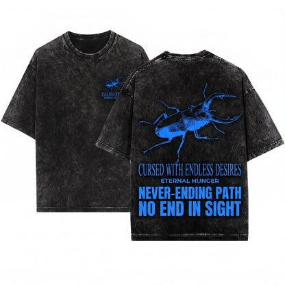 Cursed Endless Desire Vintage Japanese Stag Beetle Unisex Wash T-Shirt