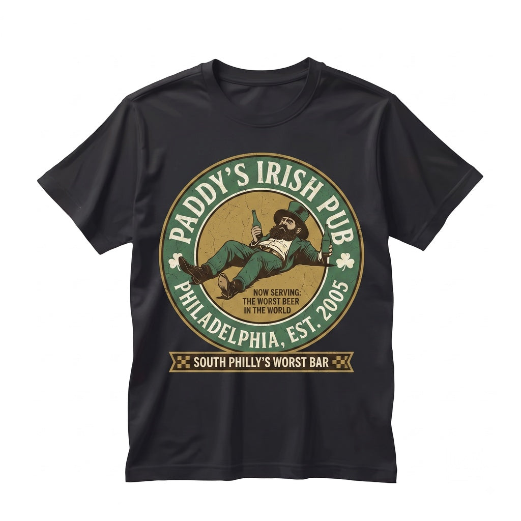 Paddys Irish Pub Leprechaun Philadelphia TV Show Graphic Apparel Vintage Humor Gift Unisex TShirt