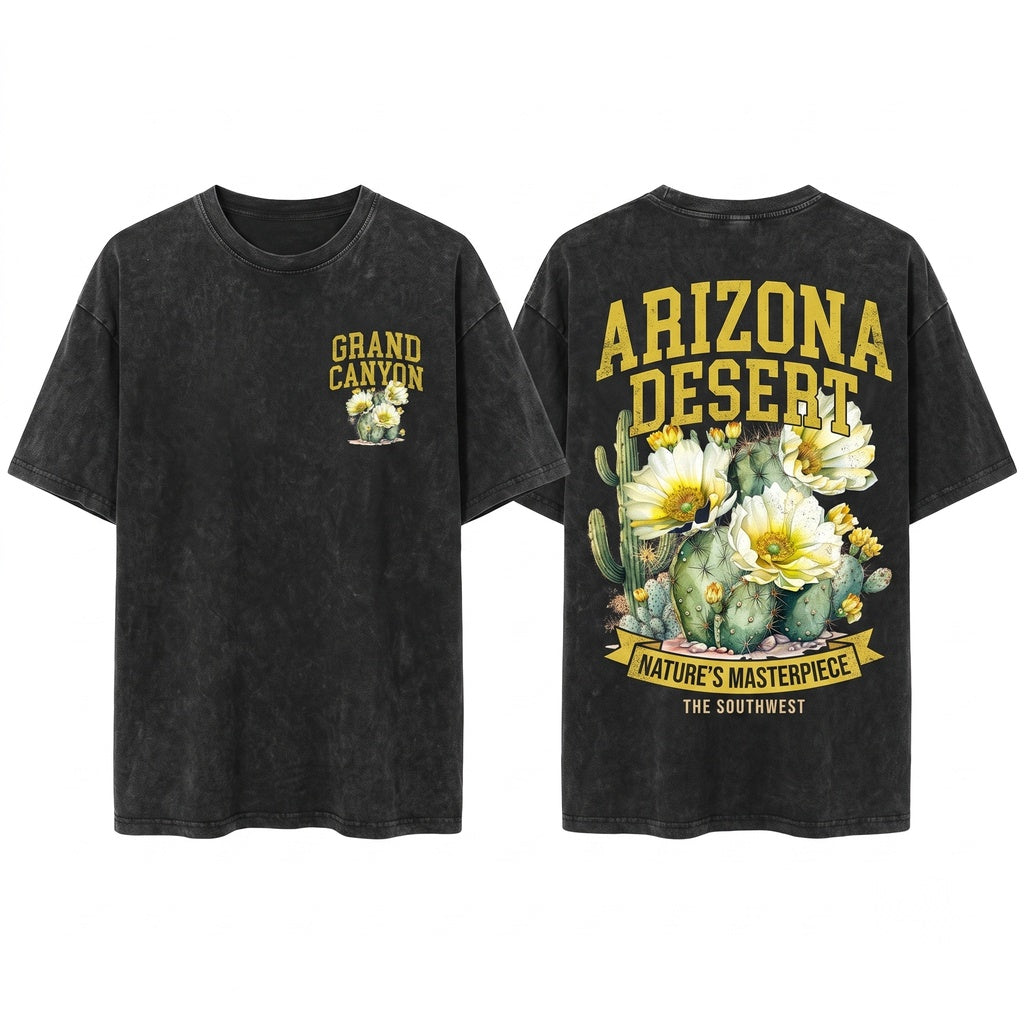 Arizona State Saguaro Cactus Flower Blossom Graphic Vintage Unisex Wash T-Shirt