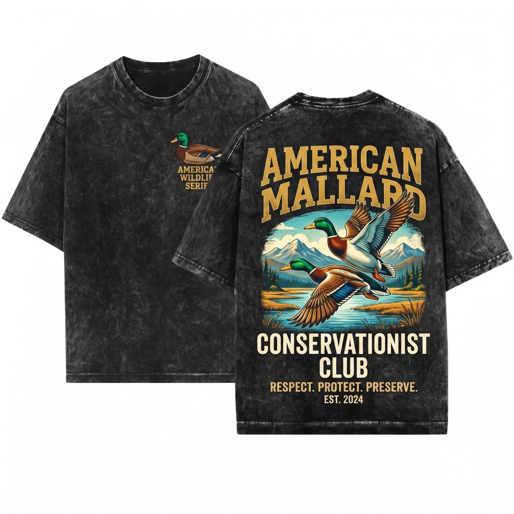 Vintage Flying Mallard Ducks Embroidered Nature Duck Hunting Outdoors Camping Hunter Gift Unisex Wash T-Shirt