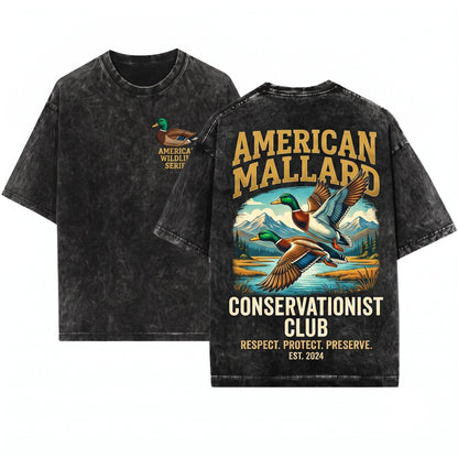 Vintage Flying Mallard Ducks Embroidered Nature Duck Hunting Outdoors Camping Hunter Gift Unisex Wash T-Shirt