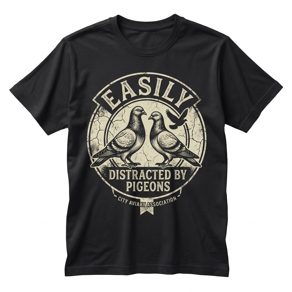Easily Distracted By Pigeons Funny Bird Lover Gift Vintage Silly Animal Graphic Unisex TShirt