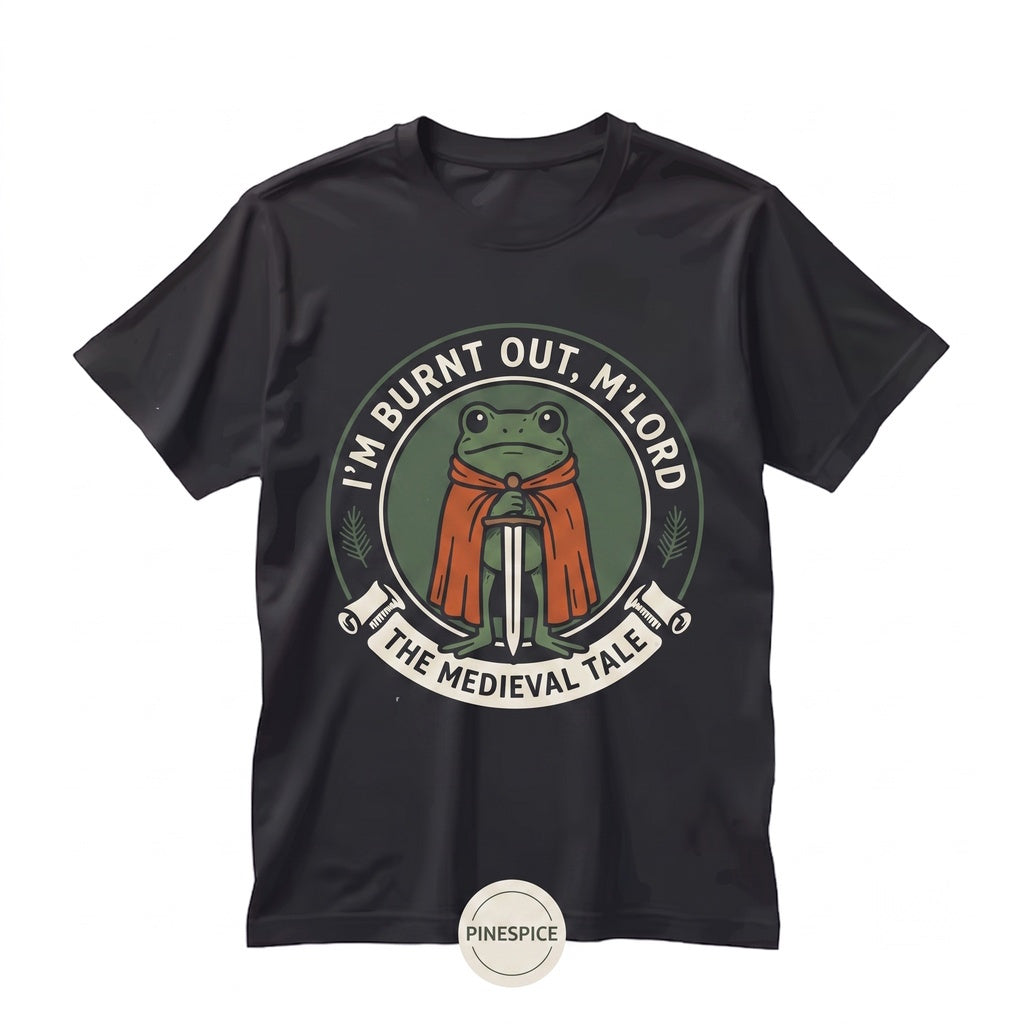 I’m Burnt Out M’Lord Funny Medieval Knight Frog Embroidered Graphic Top Renaissance Faire Fantasy RPG Tabletop Gaming Gift Unisex