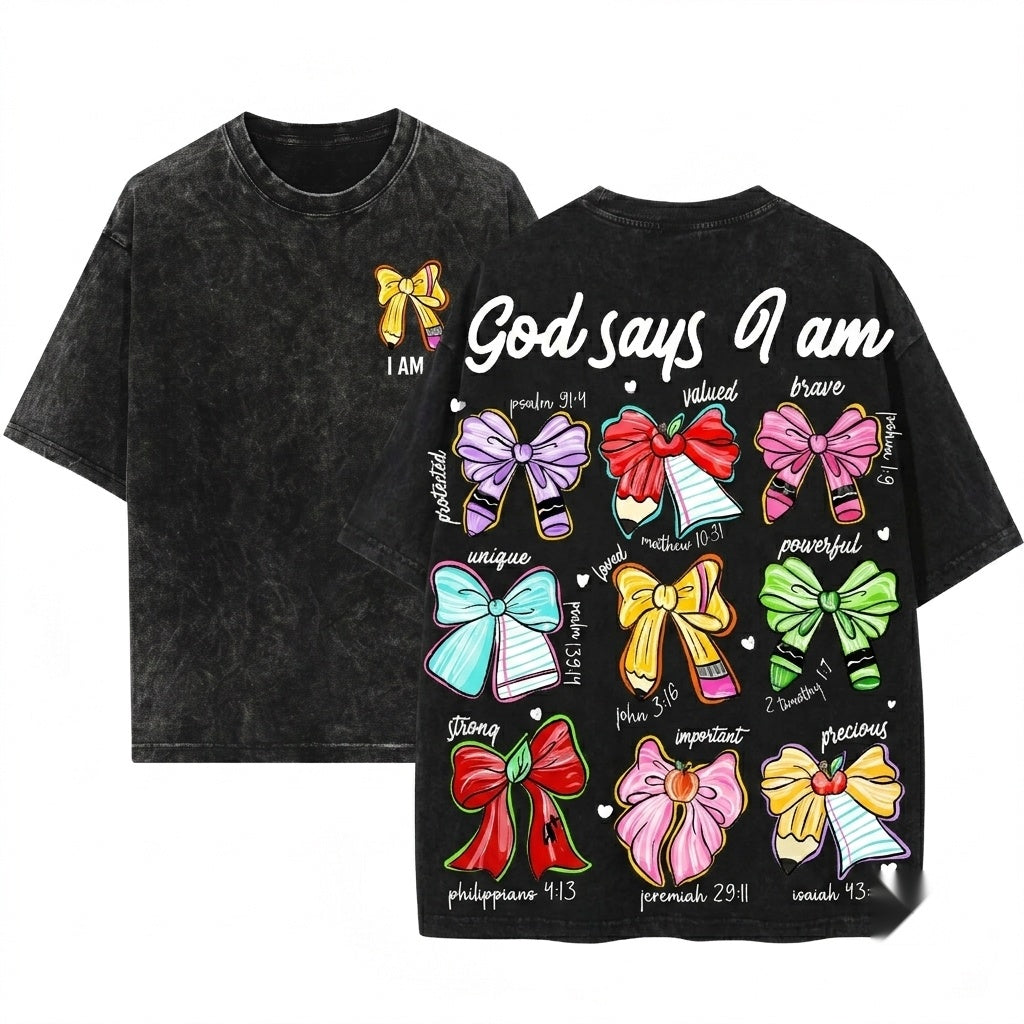 Christian God Says I Am Coquette Pencil Bow Teacher Back To School Unisex Wash T-Shirt